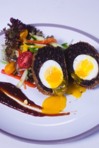 Scotch Egg served with Chili Ketchup and Summer Salad