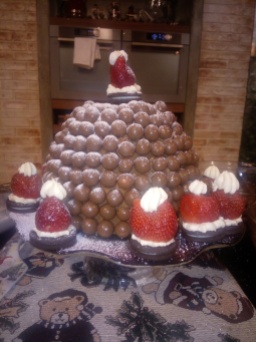 Christmas Chocolate Malteser Pudding with Edible Santa Hats